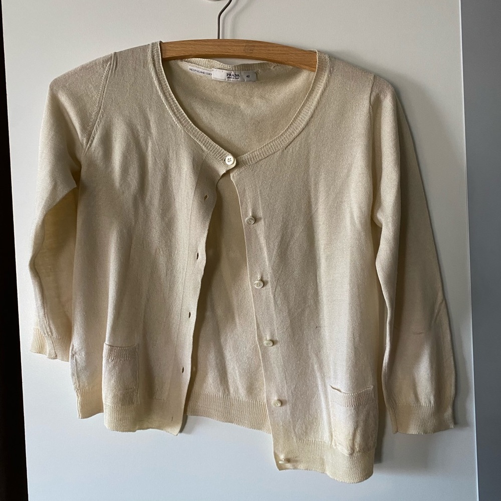 Prada women’s cardigan size 42 (fits like US small), small stain (pictured)